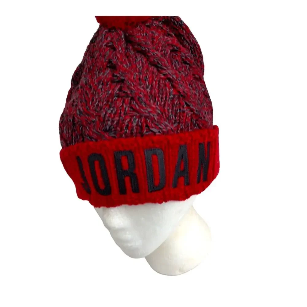 Jordan Knit Pom Red Beanie Cap Hat Youth One Size New